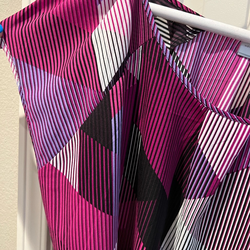 New York & Company Graphic Tie Front Blouse in Purple, Pink and black sz Large - Picture 3 of 4